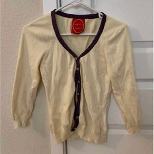 3 for $15! Vintage Yellow cream Cardigan sweater with purple trim